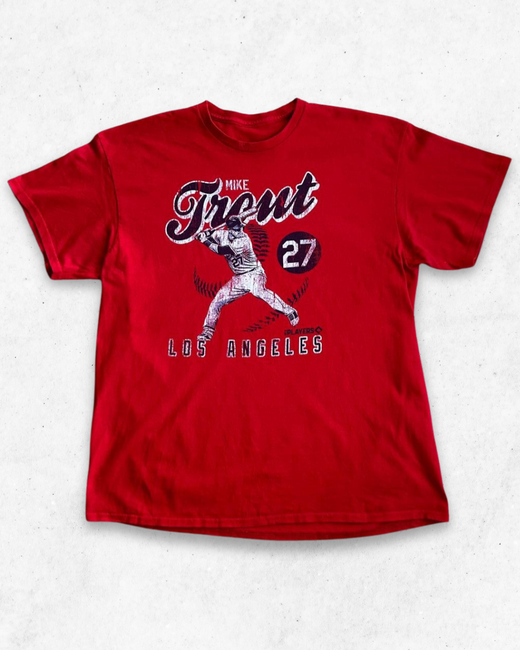 Camiseta MLB Los Angeles Angels 27 Mike Trout Rojo XL