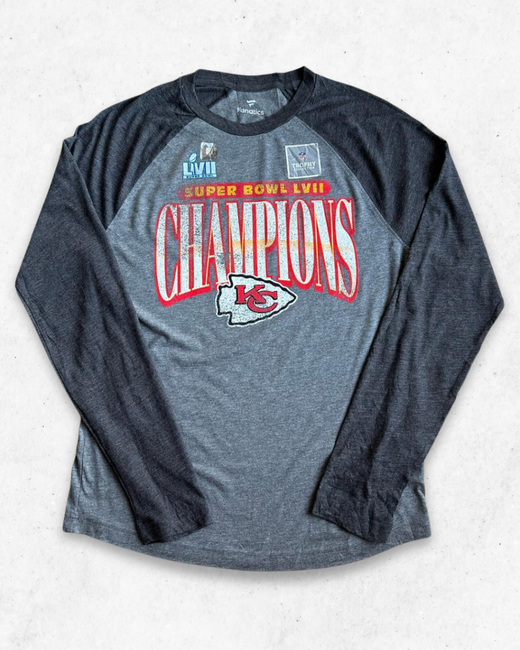 Camiseta de Manga Larga NFL Kansas City Chiefs Super Bowl LVII Champions Gris XL