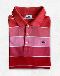 Polo Lacoste Mujer de rayas Coral, Rosa y Rojo S