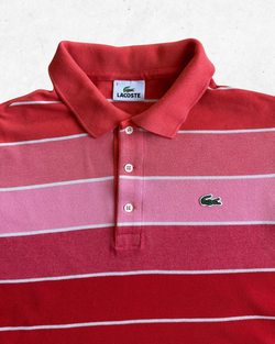 Polo Lacoste Mujer de rayas Coral, Rosa y Rojo S
